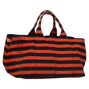PRADA Borderline Canapa GM Hand Bag Canvas Black Orange gold Auth BD901